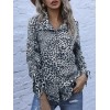 Women Leopard Blouse Long Sleeve with Drawstring Turn-down Collar Button Loose Shirt Fashion Tops