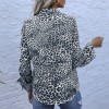 Women Leopard Blouse Long Sleeve with Drawstring Turn-down Collar Button Loose Shirt Fashion Tops