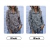 Women Leopard Blouse Long Sleeve with Drawstring Turn-down Collar Button Loose Shirt Fashion Tops