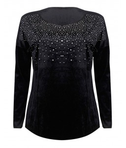 New Fashion Women Velvet Rhinestone Long Sleeve T-Shirt Bling Diamond O Neck Loose T-Shirt Tee Top