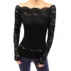 Sexy Women Hollow Out Lace Blouse Off Shoulder Slash Neck Long Sleeves Elegant Ladies Top Shirt