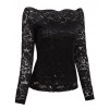 Sexy Women Hollow Out Lace Blouse Off Shoulder Slash Neck Long Sleeves Elegant Ladies Top Shirt