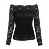 Sexy Women Hollow Out Lace Blouse Off Shoulder Slash Neck Long Sleeves Elegant Ladies Top Shirt