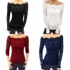 Sexy Women Hollow Out Lace Blouse Off Shoulder Slash Neck Long Sleeves Elegant Ladies Top Shirt