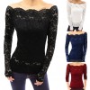 Sexy Women Hollow Out Lace Blouse Off Shoulder Slash Neck Long Sleeves Elegant Ladies Top Shirt