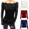 Sexy Women Hollow Out Lace Blouse Off Shoulder Slash Neck Long Sleeves Elegant Ladies Top Shirt