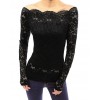 Sexy Women Hollow Out Lace Blouse Off Shoulder Slash Neck Long Sleeves Elegant Ladies Top Shirt