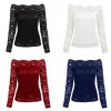 Sexy Women Hollow Out Lace Blouse Off Shoulder Slash Neck Long Sleeves Elegant Ladies Top Shirt