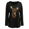 Autumn Winter Women Blouse Long Sleeves Sparkling Sequin Deer Casual Loose Christmas Top Pullover