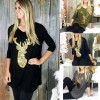 Autumn Winter Women Blouse Long Sleeves Sparkling Sequin Deer Casual Loose Christmas Top Pullover