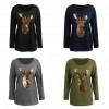 Autumn Winter Women Blouse Long Sleeves Sparkling Sequin Deer Casual Loose Christmas Top Pullover