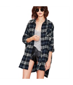 New Autumn Women Oversized Plaid Tartan Shirt Buttons Pocket Turn-down Collar Long Sleeve Baggy Check Blouse Tee Shirt