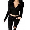 New Sexy Women Crop Top Deep V Long Sleeves Solid Color Cropped Top Tees Pullovers T-shirt