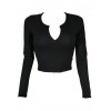 New Sexy Women Crop Top Deep V Long Sleeves Solid Color Cropped Top Tees Pullovers T-shirt