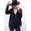 New Fashion Sexy Women Deep V Neck Long Sleeve T-Shirt Eyelash Lace Splice Casual Loose Top Tee Black