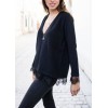 New Fashion Sexy Women Deep V Neck Long Sleeve T-Shirt Eyelash Lace Splice Casual Loose Top Tee Black