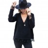 New Fashion Sexy Women Deep V Neck Long Sleeve T-Shirt Eyelash Lace Splice Casual Loose Top Tee Black