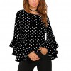 Women Polka Dot Ruffle Blouse Top Long Sleeves O-Neck Elegant Casual Shirt Black