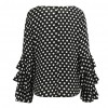 Women Polka Dot Ruffle Blouse Top Long Sleeves O-Neck Elegant Casual Shirt Black