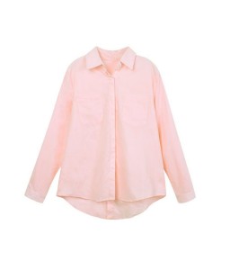 New Fashion Women Loose Shirt Solid Turn-Down Collar Long Sleeve Pocket Casual Blouse Tops White/Pink