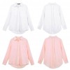 New Fashion Women Loose Shirt Solid Turn-Down Collar Long Sleeve Pocket Casual Blouse Tops White/Pink