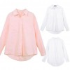 New Fashion Women Loose Shirt Solid Turn-Down Collar Long Sleeve Pocket Casual Blouse Tops White/Pink