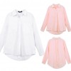 New Fashion Women Loose Shirt Solid Turn-Down Collar Long Sleeve Pocket Casual Blouse Tops White/Pink