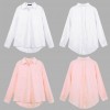 New Fashion Women Loose Shirt Solid Turn-Down Collar Long Sleeve Pocket Casual Blouse Tops White/Pink