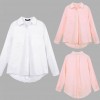 New Fashion Women Loose Shirt Solid Turn-Down Collar Long Sleeve Pocket Casual Blouse Tops White/Pink