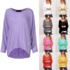 New Fashion Women Blouses O neck Batwing Long Sleeve Irregular Hem Casual Loose Solid Shirts Top 9 Colors