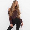  Women Off Shoulder Blouse Shirt Lace Up Cut Out Long Sleeve Tie Cuff Streetwear Top Coffee/Red