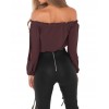  Women Off Shoulder Blouse Shirt Lace Up Cut Out Long Sleeve Tie Cuff Streetwear Top Coffee/Red