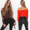  Women Off Shoulder Blouse Shirt Lace Up Cut Out Long Sleeve Tie Cuff Streetwear Top Coffee/Red