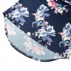 Women Sexy Summer Tops Floral Print Off Shoulder Slash Neck Flare Sleeve Asymmetric Blouse Dark Blue