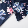 Women Sexy Summer Tops Floral Print Off Shoulder Slash Neck Flare Sleeve Asymmetric Blouse Dark Blue