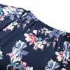 Women Sexy Summer Tops Floral Print Off Shoulder Slash Neck Flare Sleeve Asymmetric Blouse Dark Blue