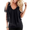 Sexy Women Blouse V Neck Cold Shoulder Ruffles Sleeveless Solid T-Shirt Vest Tank Summer Casual Tops