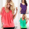 Sexy Women Blouse V Neck Cold Shoulder Ruffles Sleeveless Solid T-Shirt Vest Tank Summer Casual Tops