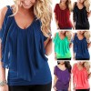 Sexy Women Blouse V Neck Cold Shoulder Ruffles Sleeveless Solid T-Shirt Vest Tank Summer Casual Tops