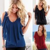 Sexy Women Blouse V Neck Cold Shoulder Ruffles Sleeveless Solid T-Shirt Vest Tank Summer Casual Tops