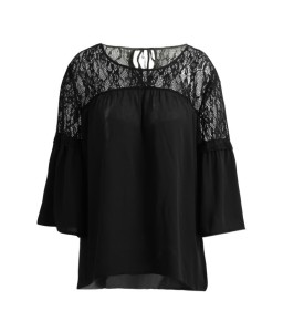 Summer Women Lace Splicing Shirt Casual Loose Solid Blouse Tie 3/4 Sleeves Round Neck Female Top White/Black