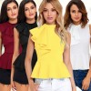 Summer Fashion Women Asymmetric Ruffle Side Peplum Top Turtleneck Sleeveless Back Zipper Blouses