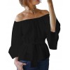 New Sexy Women Chiffon Off Shoulder Blouse Shirt Belted Flare Sleeve Casual Solid Top