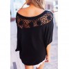 T-Shirt Women Summer Casual Crochet Splicing Hollow Out One Shoulder Top Tee Shirt