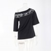 T-Shirt Women Summer Casual Crochet Splicing Hollow Out One Shoulder Top Tee Shirt