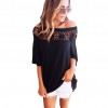 T-Shirt Women Summer Casual Crochet Splicing Hollow Out One Shoulder Top Tee Shirt