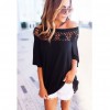 T-Shirt Women Summer Casual Crochet Splicing Hollow Out One Shoulder Top Tee Shirt