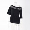 T-Shirt Women Summer Casual Crochet Splicing Hollow Out One Shoulder Top Tee Shirt