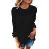 Women Chiffon Blouse Shirt Sheer Lace Cut Out O-Neck Ruffle Flare Sleeve Solid Casual Loose Top