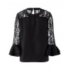 Women Chiffon Blouse Shirt Sheer Lace Cut Out O-Neck Ruffle Flare Sleeve Solid Casual Loose Top